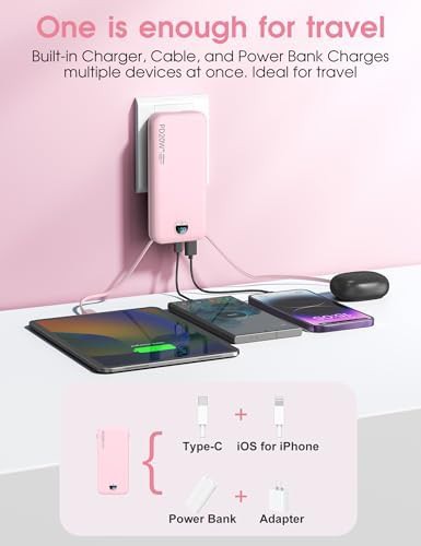 Pink 10000mAh fast charger with built-in cables — photo 4