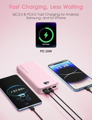 Pink 10000mAh fast charger with built-in cables — photo 5