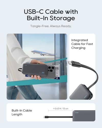Portable 20,000 mAh charger with integrated cable — photo 4