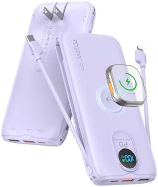 Portable charger with built-in cables and plug