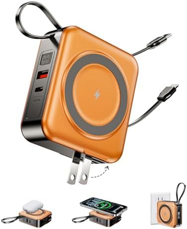 Orange MagSafe charger with built-in cables