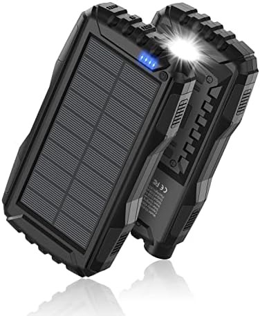 Black solar power bank with flashlight