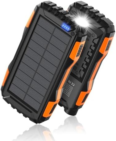 Orange solar power bank with flashlight