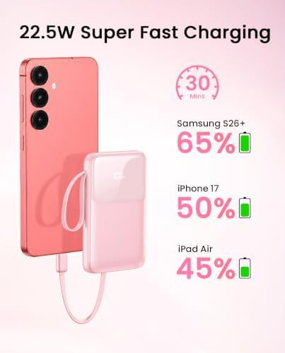 Pink travel charger with integrated cables — photo 5