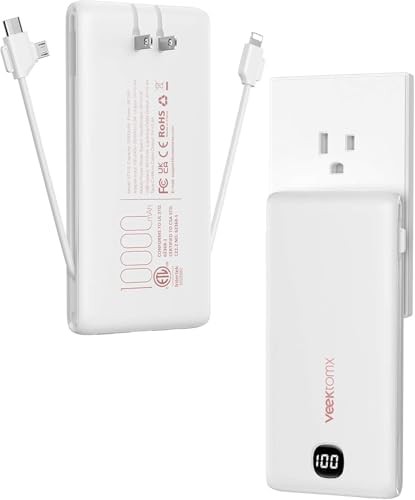 Portable charger with cables and wall plug