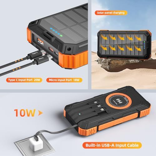 Solar power bank with built in charging cables — photo 5