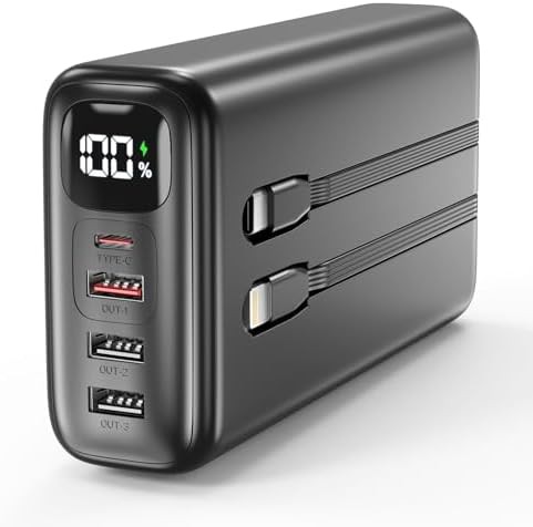 Camping power bank with integrated cables