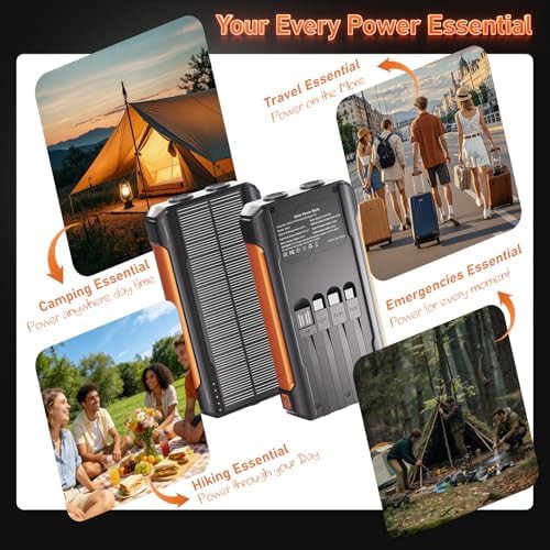 Orange solar power bank with integrated cables — photo 5