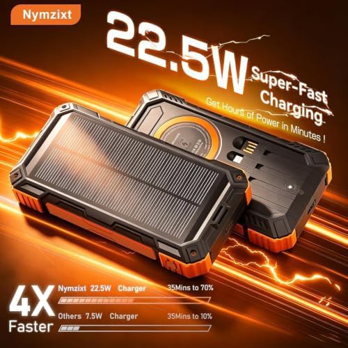 High capacity orange solar bank with fast charging — photo 3