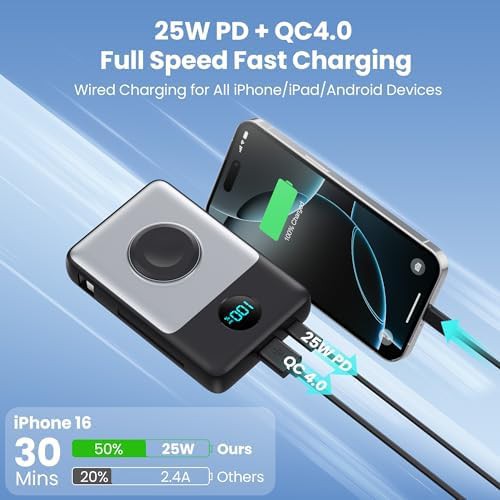 Black magnetic power bank with integrated cables — photo 4