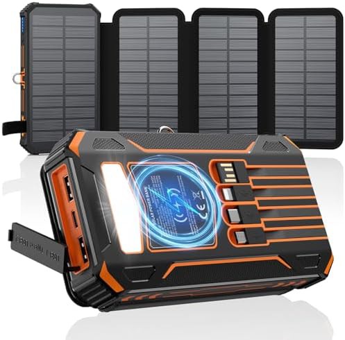 Orange solar charger with four folding panels