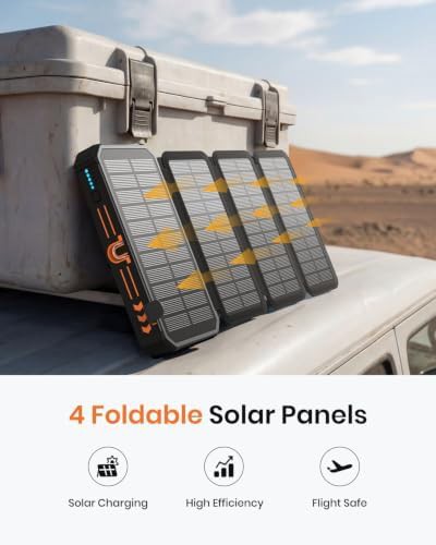 Orange solar charger with four folding panels — photo 3