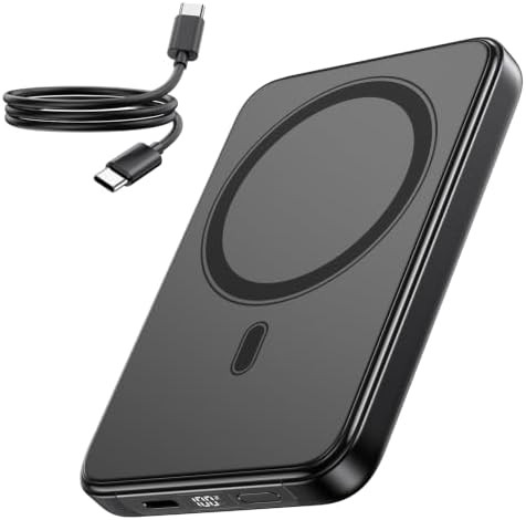 Magnetic slim power bank with USB-C cable