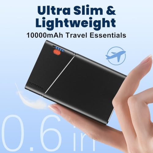 Black slim travel power bank with cable — photo 3