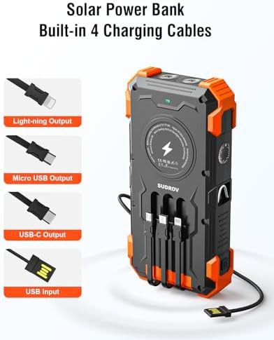 Solar power bank with four built-in cables — photo 3